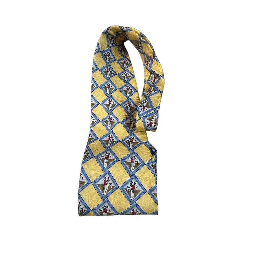 Nautica Mens Silk Golf Print Tie Yellow‎ Blue